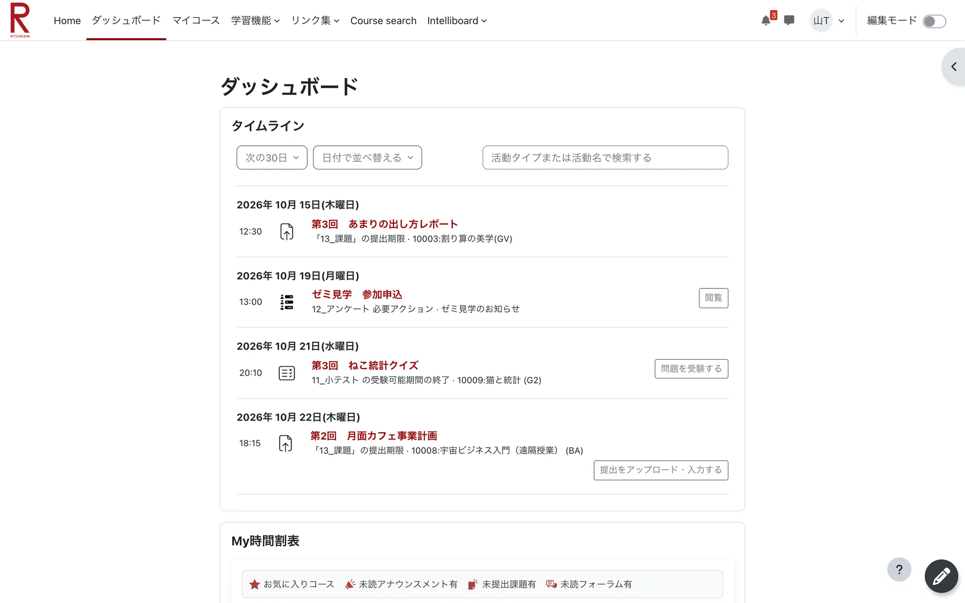 適用前の Moodle+R のダッシュボード
