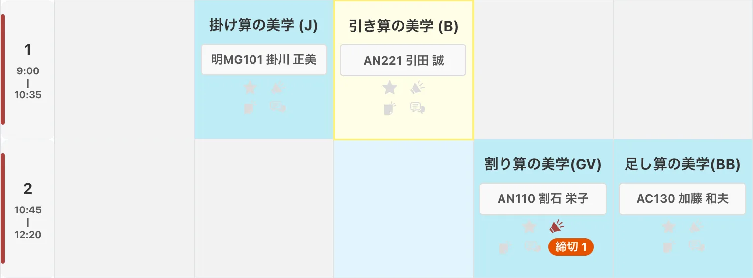時間割に表示された締め切りの件数